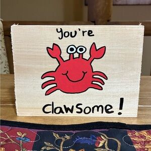 Red Crab Wood Block Sign